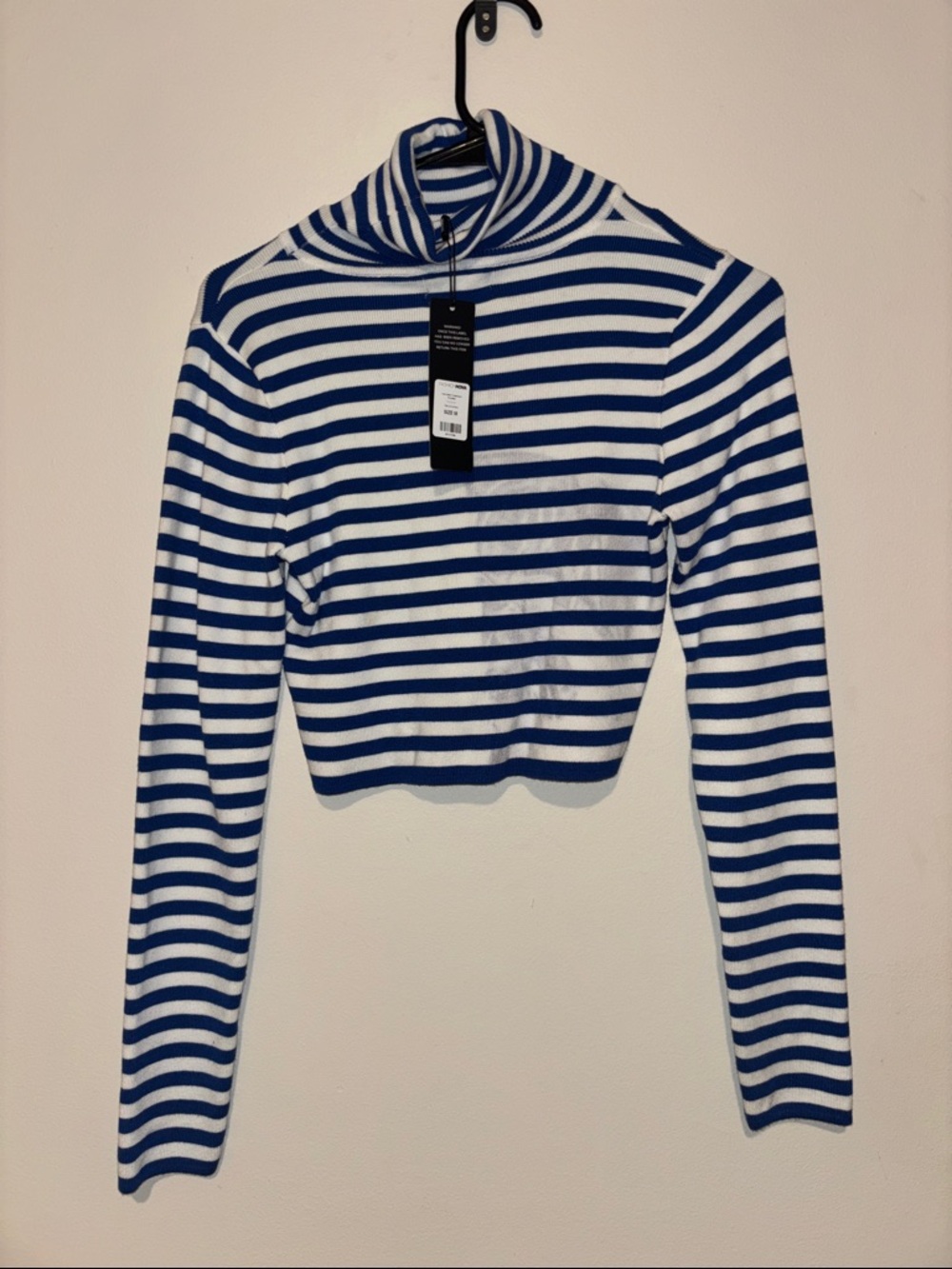 Fashion Nova Blue and White Striped Turtleneck Sweater